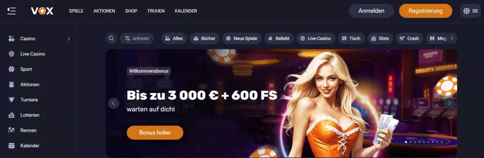 Vox Casino – Bis zu 3.000 € Bonus und 600 Freispiele für neue Spieler in Deutschland